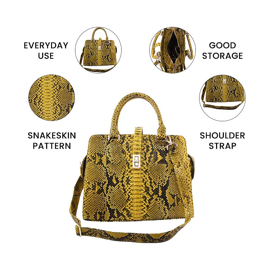 LA MAREY 100% Genuine Python Leather Tote Bag (Size 29x25.5x12cm) - Yellow