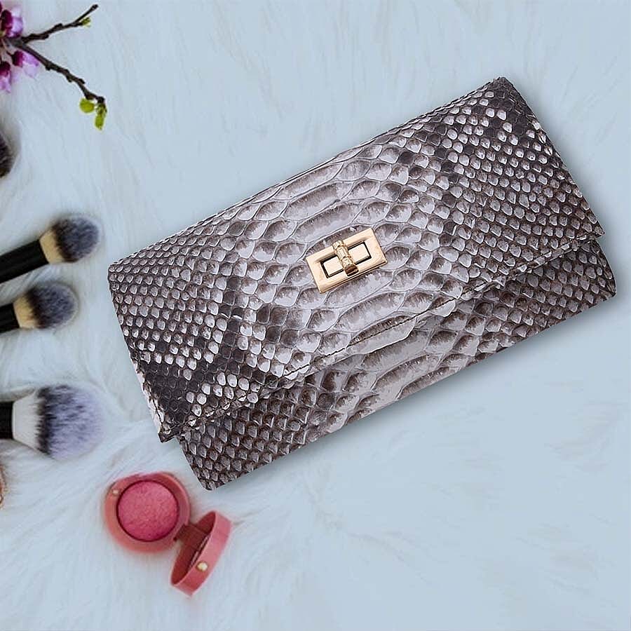 LA MAREY 100% Genuine Python Leather Crossbody Wallet (Size 20x10x5cm) - Beige & Multi