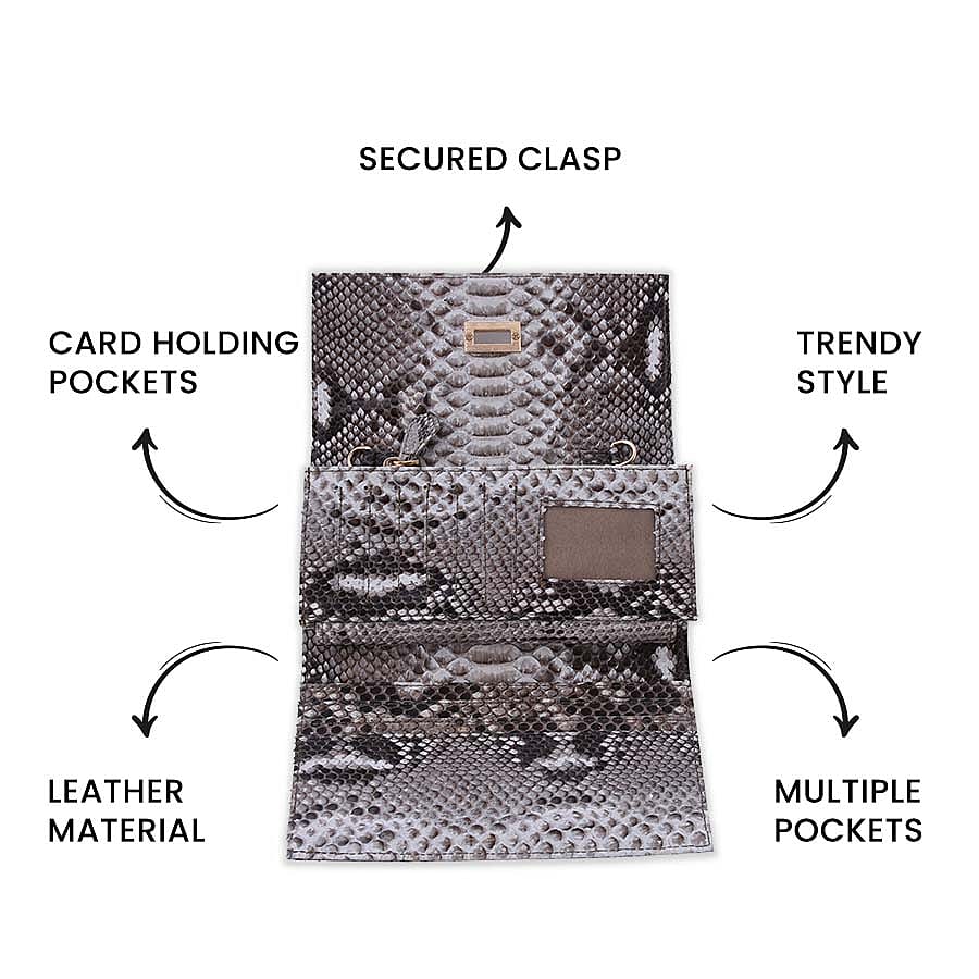 LA MAREY 100% Genuine Python Leather Crossbody Wallet (Size 20x10x5cm) - Beige & Multi