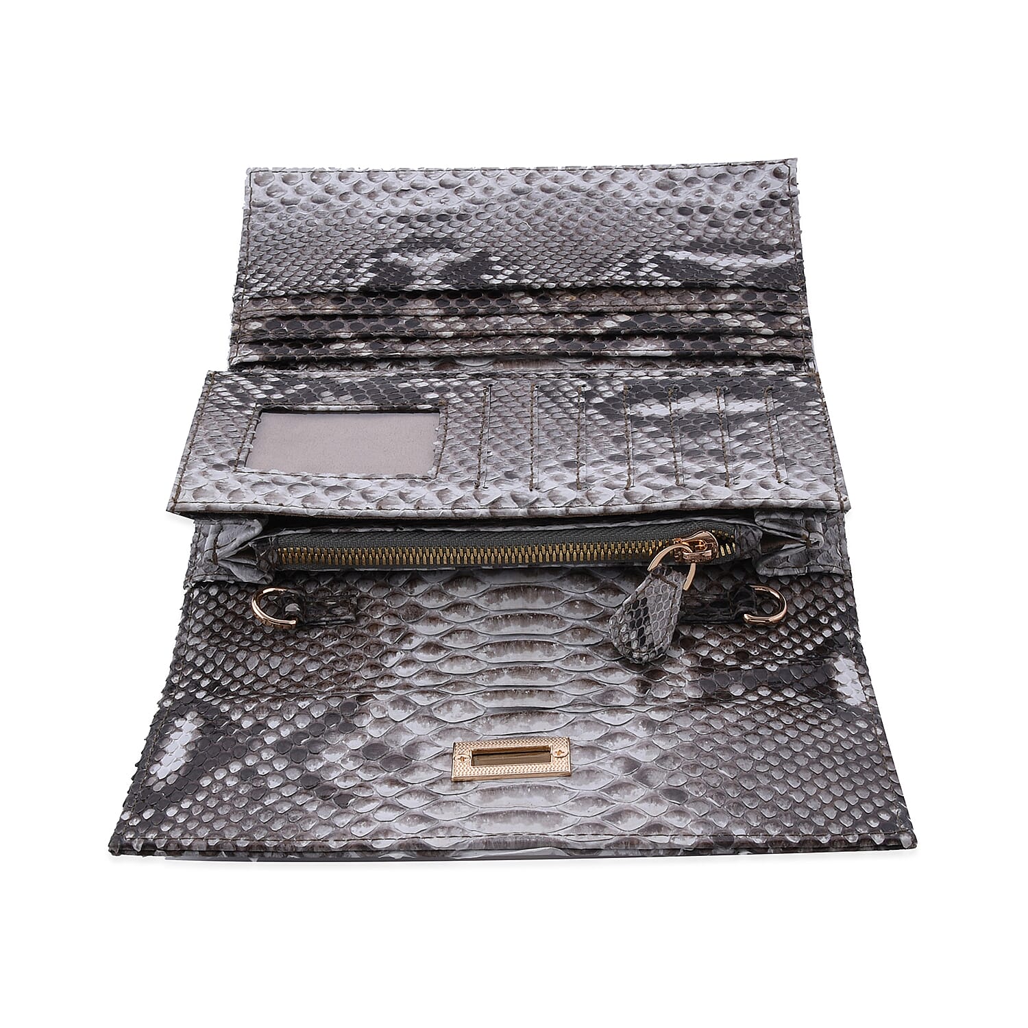 LA MAREY 100% Genuine Python Leather Crossbody Wallet (Size 20x10x5cm) - Beige & Multi