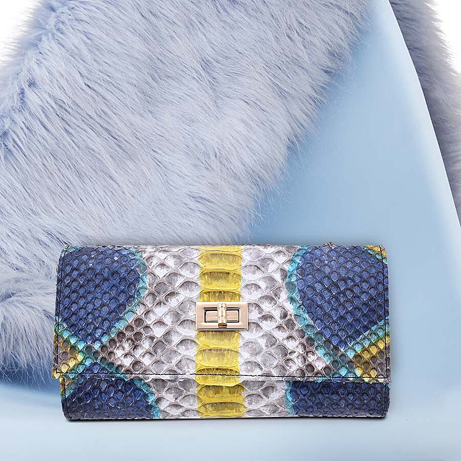 LA MAREY 100% Genuine Python Leather Crossbody Wallet (Size 20x10x5cm) - Beige & Multi