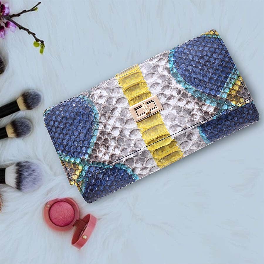 LA MAREY 100% Genuine Python Leather Crossbody Wallet (Size 20x10x5cm) - Beige & Multi