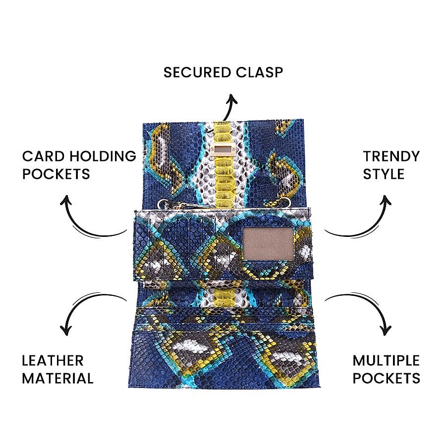LA MAREY 100% Genuine Python Leather Crossbody Wallet (Size 20x10x5cm) - Beige & Multi