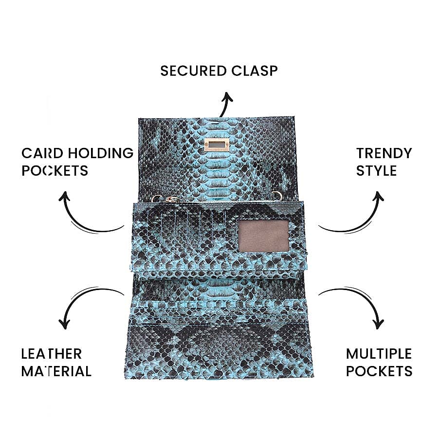 LA MAREY 100% Genuine Python Leather Crossbody Wallet (Size 20x10x5cm) - Beige & Multi