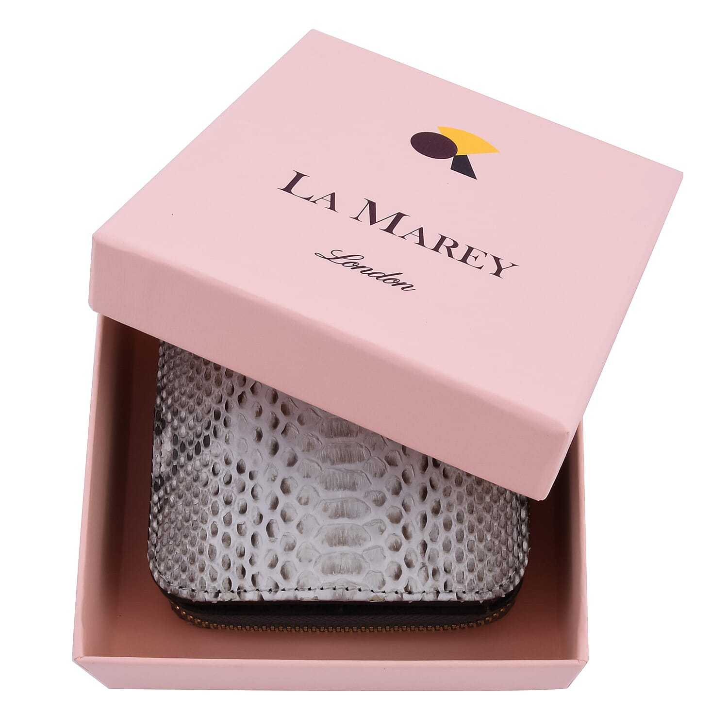 LA MAREY Genuine Python Leather  Wallet with Zipper Closure - Beige and Multi