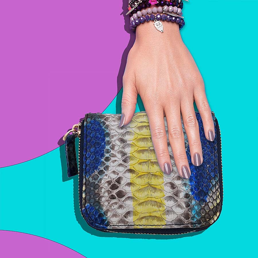 LA MAREY 100% Genuine Python Leather Wallet with Zipper Closure (Size 11x10x2cm) - Yellow - Multi