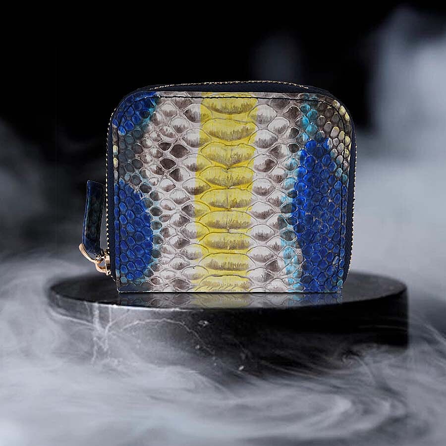 LA MAREY 100% Genuine Python Leather Wallet with Zipper Closure (Size 11x10x2cm) - Yellow - Multi