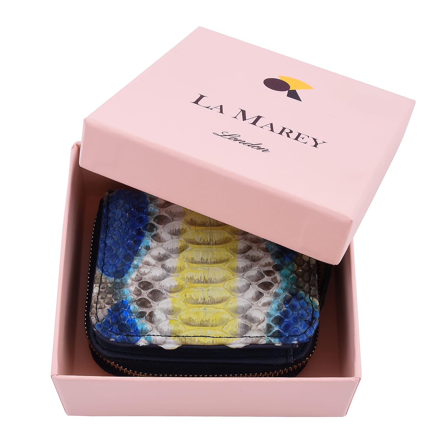 LA MAREY 100% Genuine Python Leather Wallet with Zipper Closure (Size 11x10x2cm) - Yellow - Multi