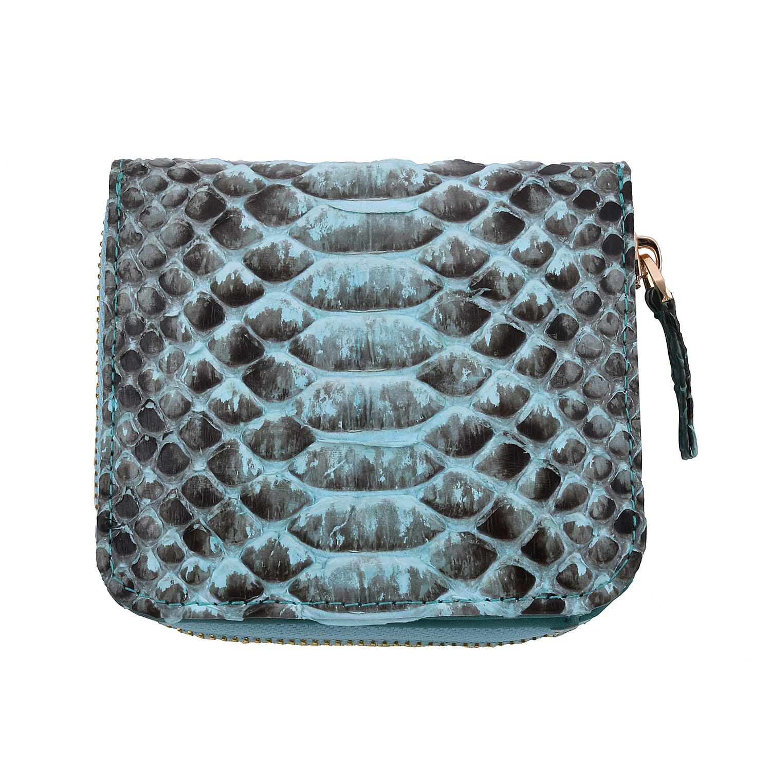 LA MAREY 100% Genuine Python Leather Wallet with Zipper Closure (Size 11x10x2cm) - Blue