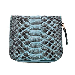 LA MAREY 100% Genuine Python Leather  Wallet with Zipper Closure (Size 11x10x2cm) - Blue