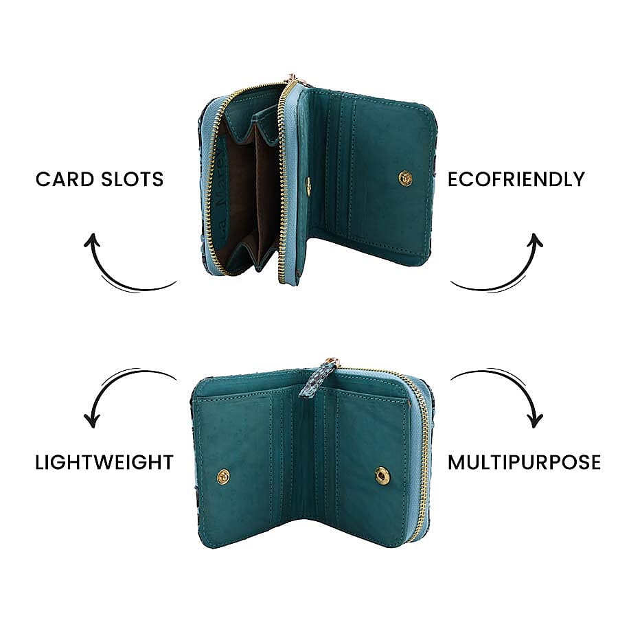 LA MAREY 100% Genuine Python Leather Wallet with Zipper Closure (Size 11x10x2cm) - Blue