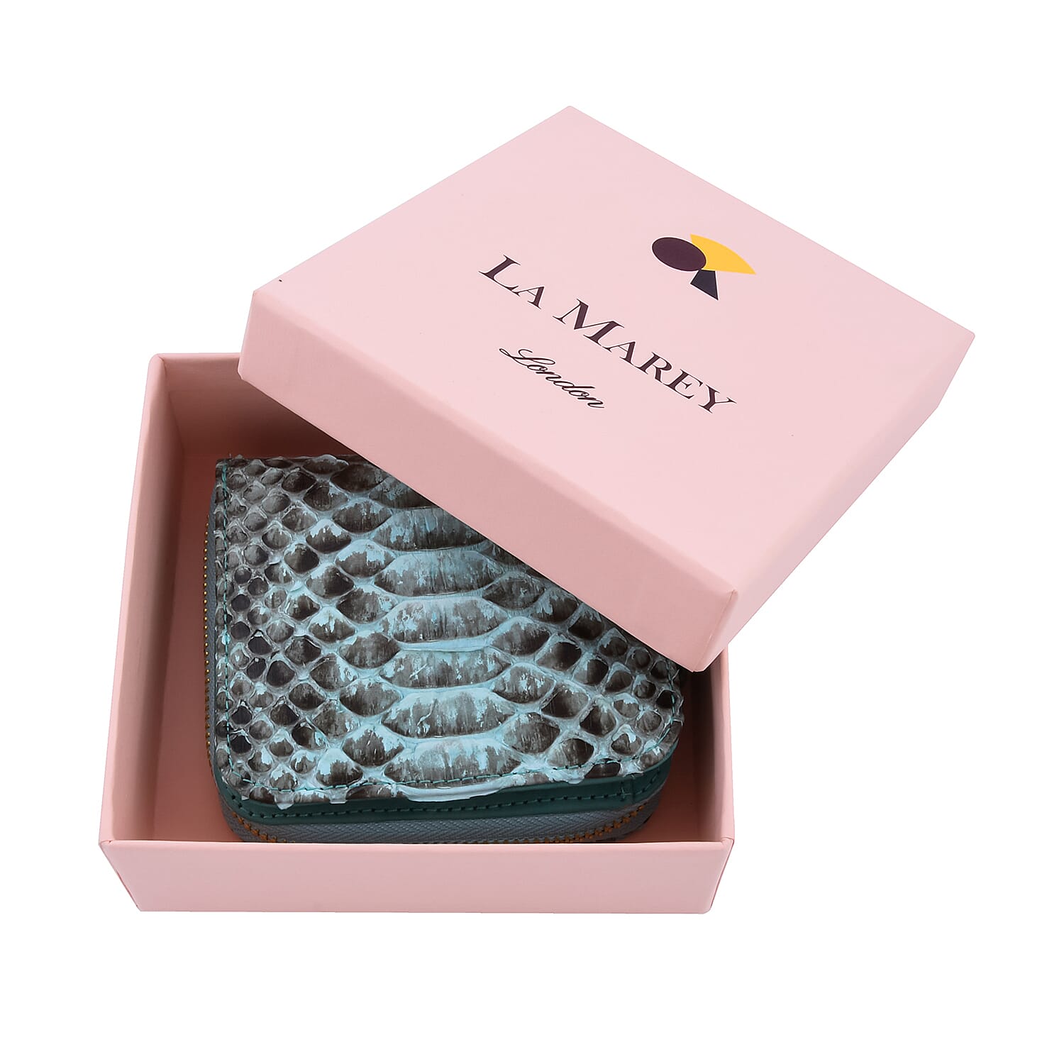 LA MAREY 100% Genuine Python Leather Wallet with Zipper Closure (Size 11x10x2cm) - Blue