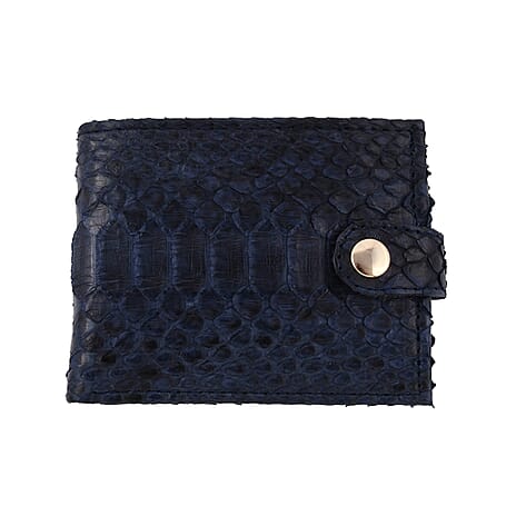 LA MAREY 100% Genuine Python Leather Snake Print Wallet (Size 11.5x9x2cm) - Navy