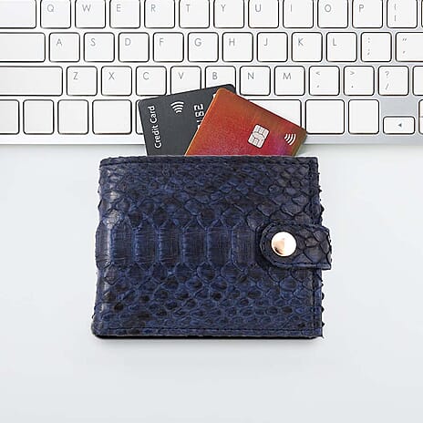 LA MAREY 100% Genuine Python Leather Snake Print Wallet (Size 11.5x9x2cm) - Navy