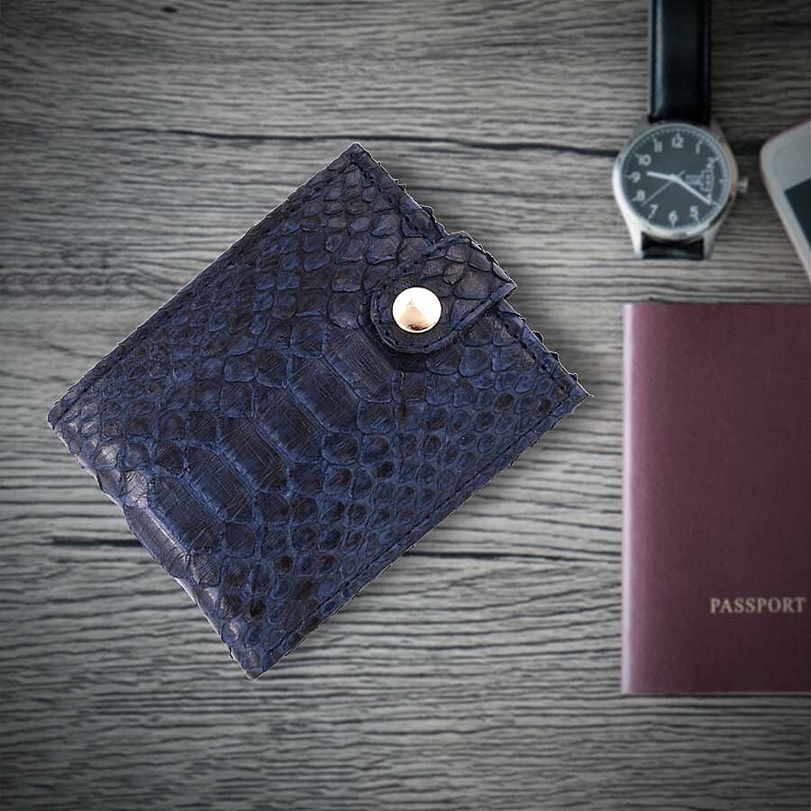 LA MAREY 100% Genuine Python Leather Snake Print Wallet (Size 11.5x9x2cm) - Navy