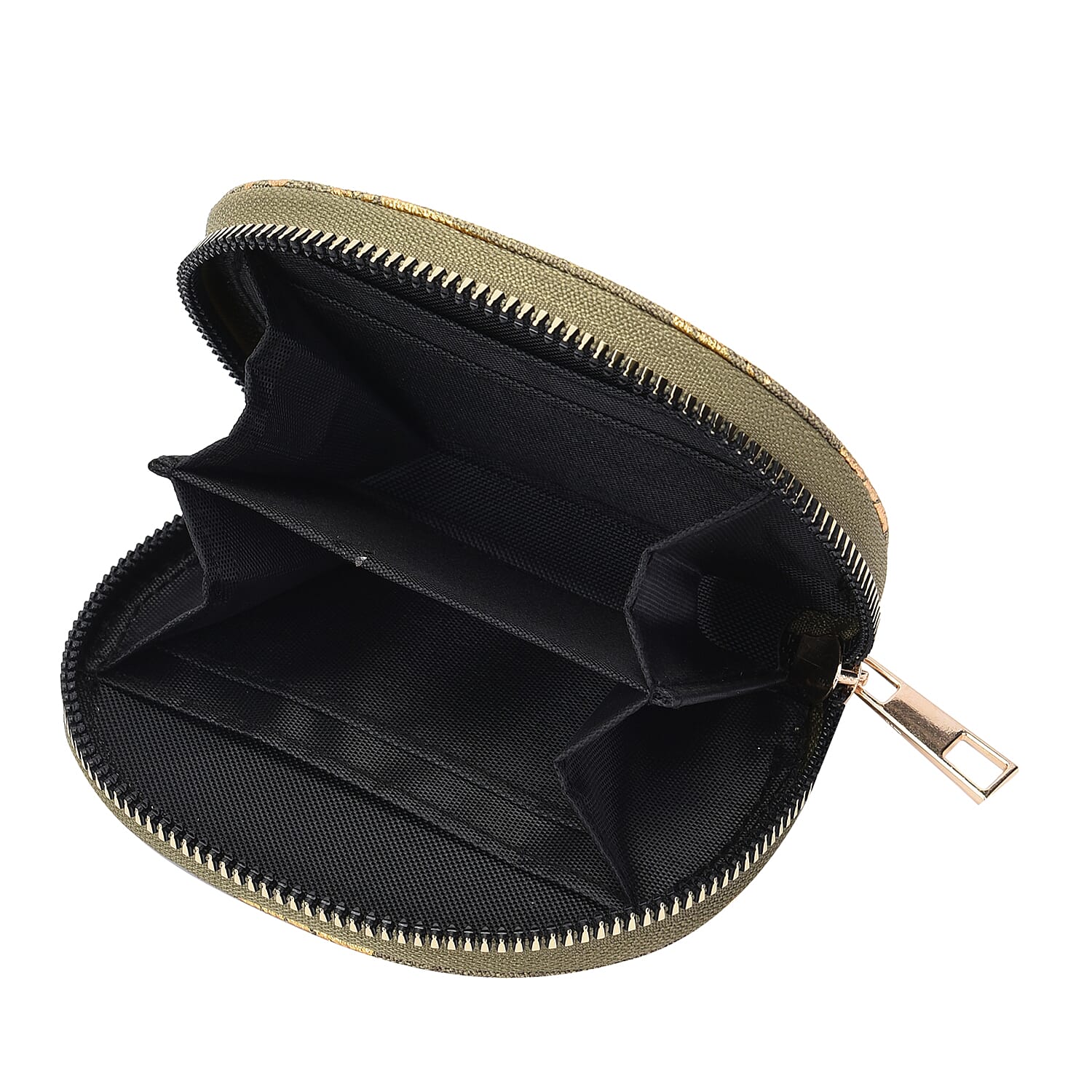 Set of 3 - Golden Leaves Pattern Jute Wallet with Zipper Closure (Size 19x10x2Cm, 14x9x2Cm, 12x9x2Cm) - Light Green - RFID Protected