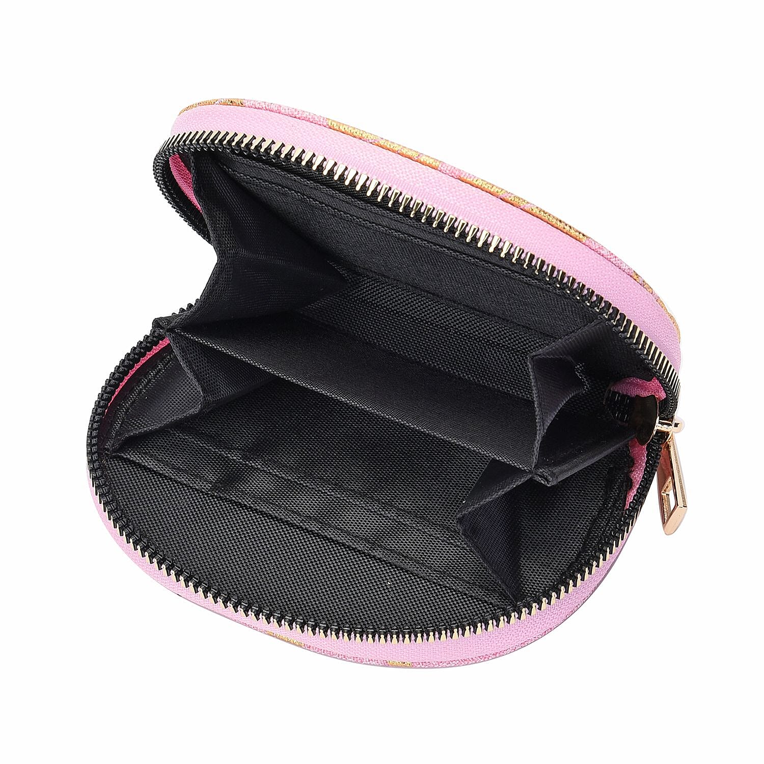 Set of 3 - Golden Holly Leaves Pattern RFID Protected Jute Wallet with Zipper Closure (Size 19x10x2Cm, 14x9x2Cm, 12x9x2Cm) - Light Pink