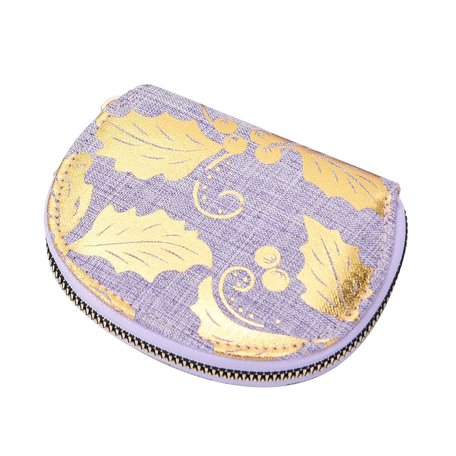 Set of 3 Golden Leaves Pattern Jute Rectangular Wallet with RFID Protection (Size 19x3 Cm) - Lilac