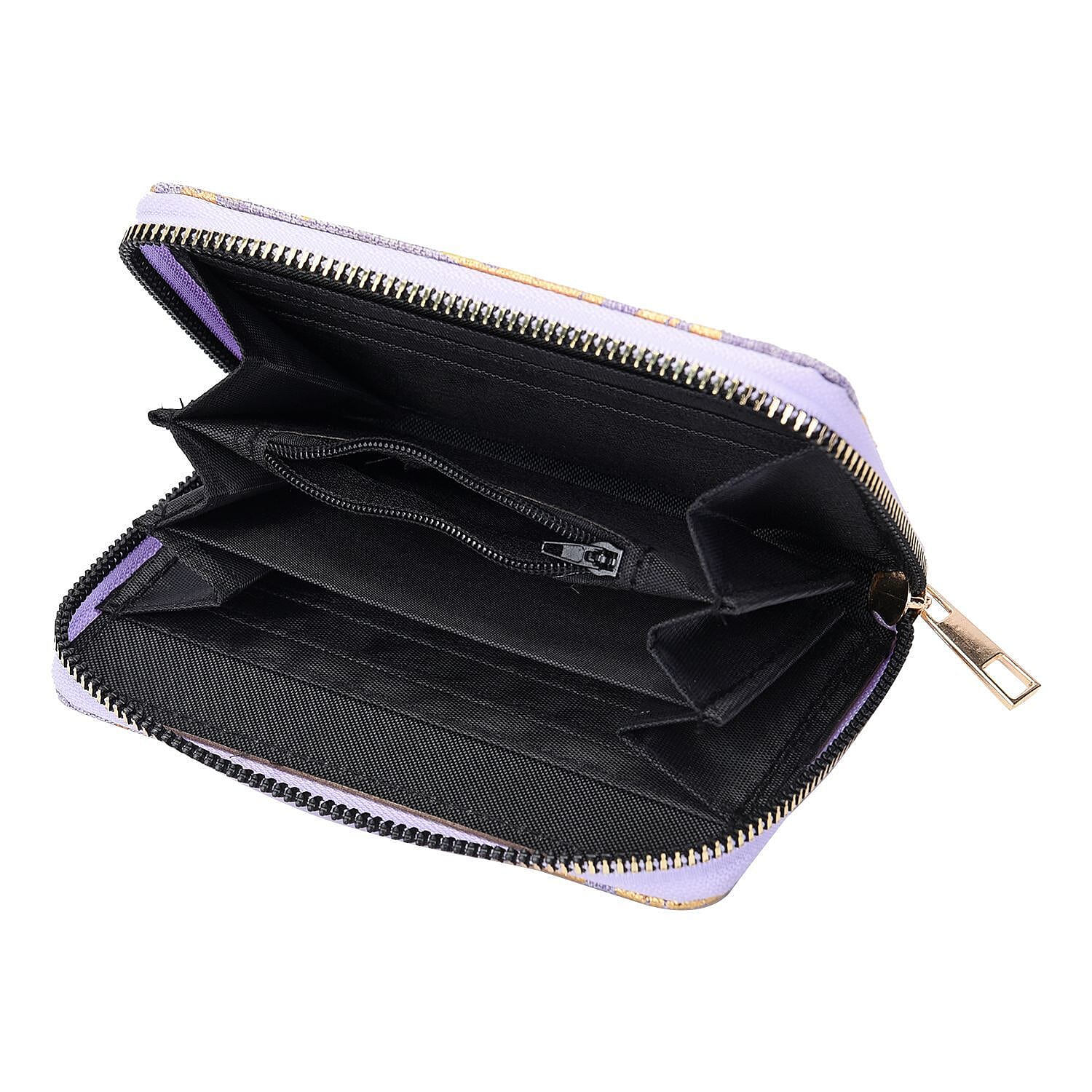 Set of 3 Golden Leaves Pattern Jute Rectangular Wallet with RFID Protection (Size 19x3 Cm) - Lilac