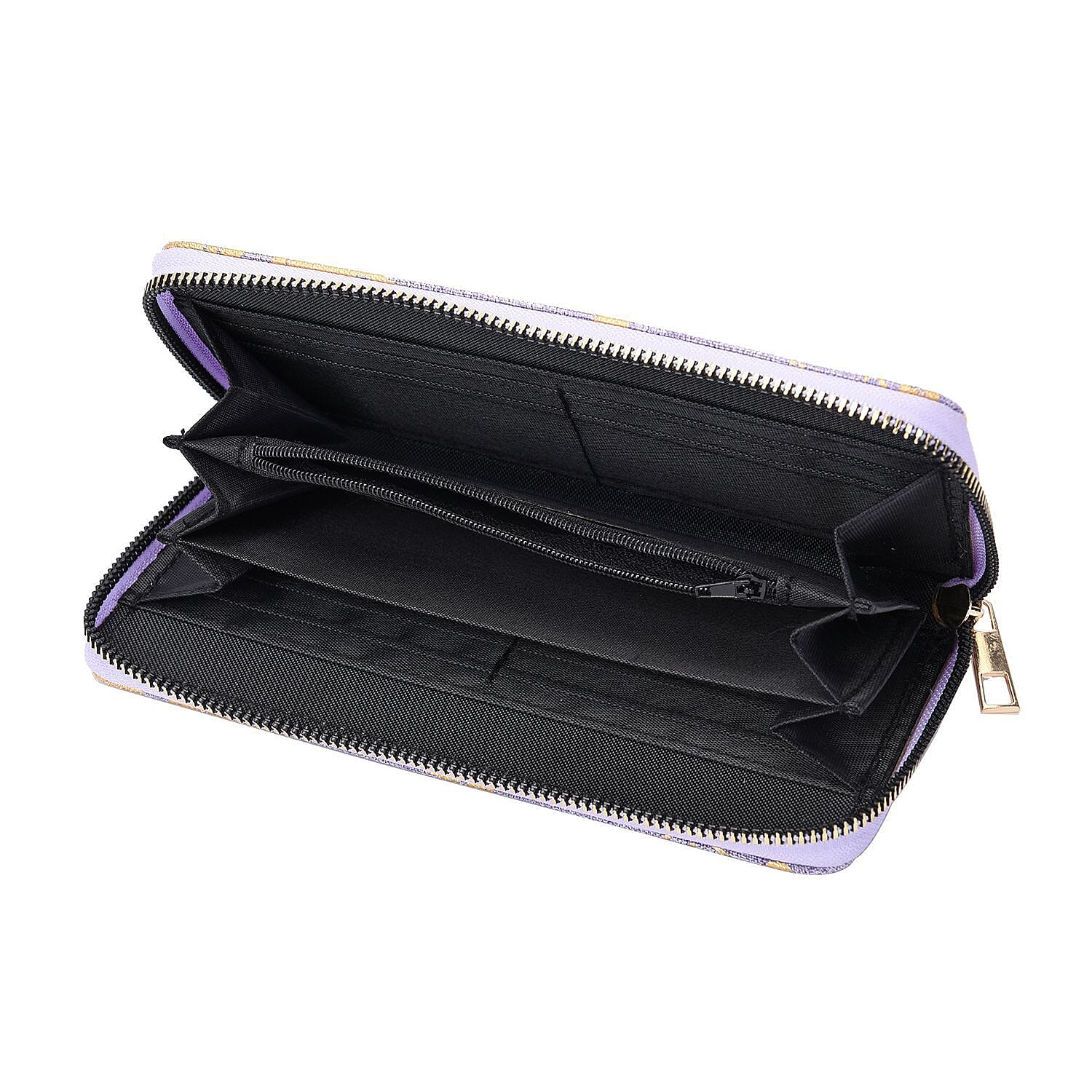 Set of 3 Golden Leaves Pattern Jute Rectangular Wallet with RFID Protection (Size 19x3 Cm) - Lilac