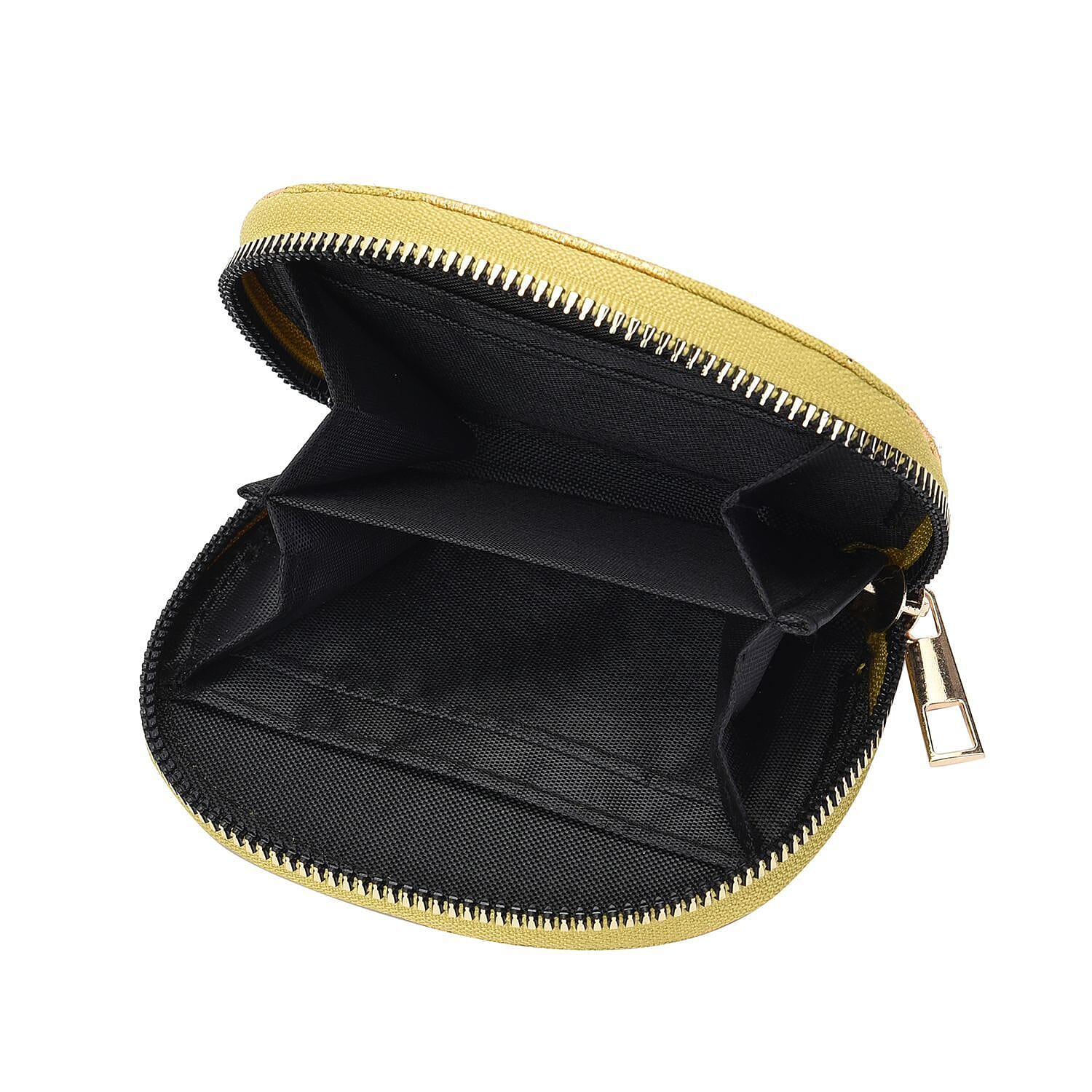 Set of 3 - Golden Holly Leaves Pattern RFID Protected Jute Wallet with Zipper Closure - Light Yellow