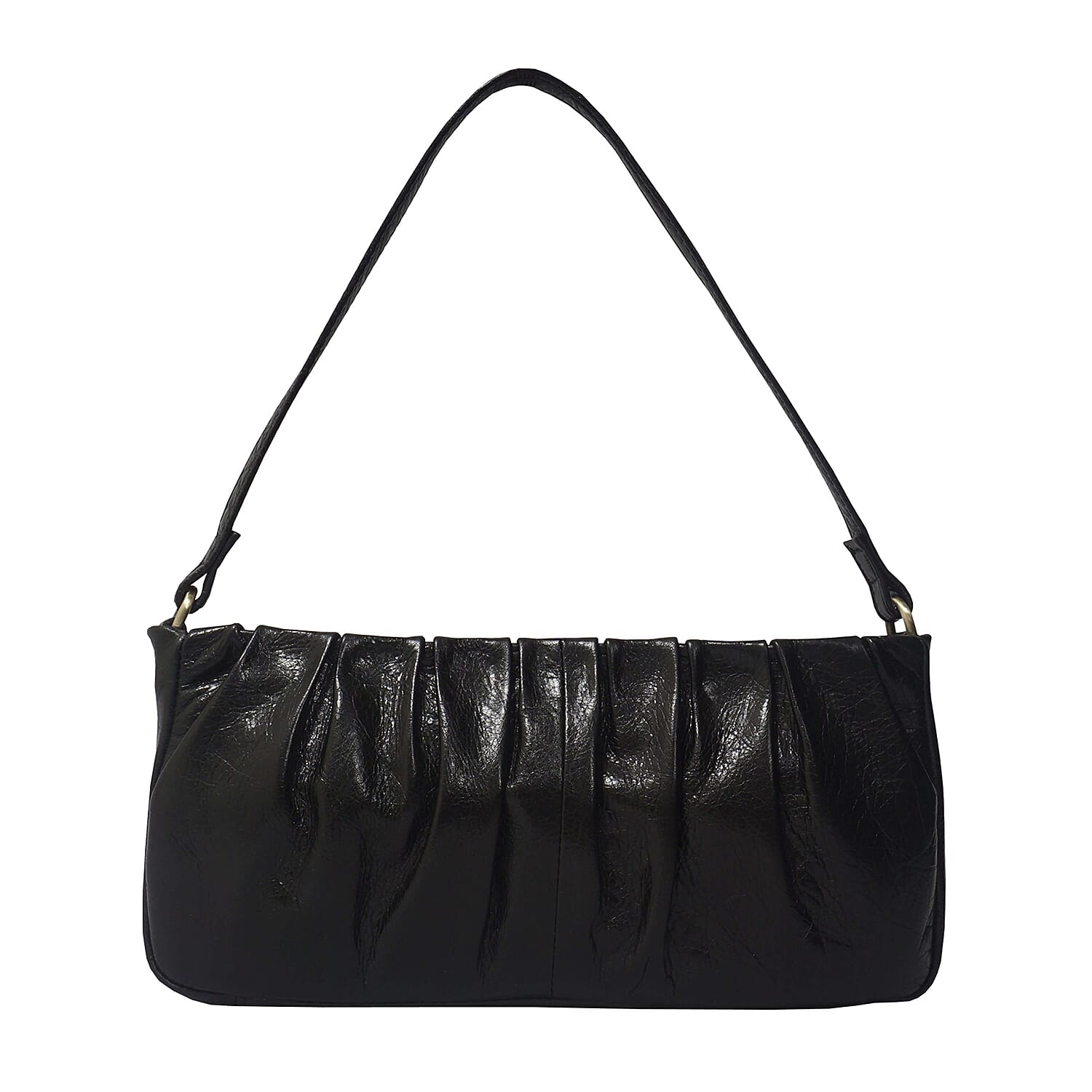 ASSOTS LONDON Ivy Genuine Leather Pleated Shoulder Bag - Black