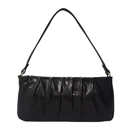 ASSOTS LONDON Ivy Genuine Leather Pleated Shoulder Bag - Black