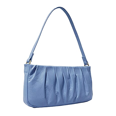 ASSOTS LONDON Ivy Genuine Leather Pleated Shoulder Bag - Pale Blue