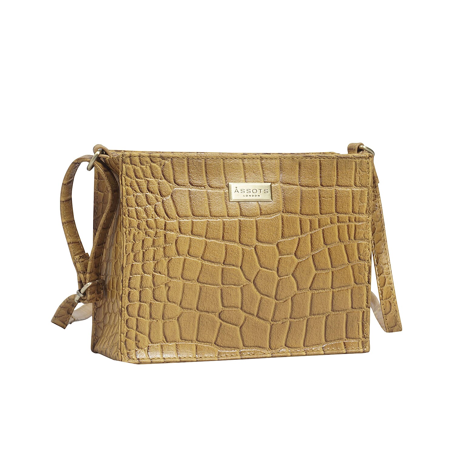 ASSOTS LONDON Susan Rectangle Croc Crossbody Bag with Adjustable Strap (Size 20x15x6cm) - Mustard