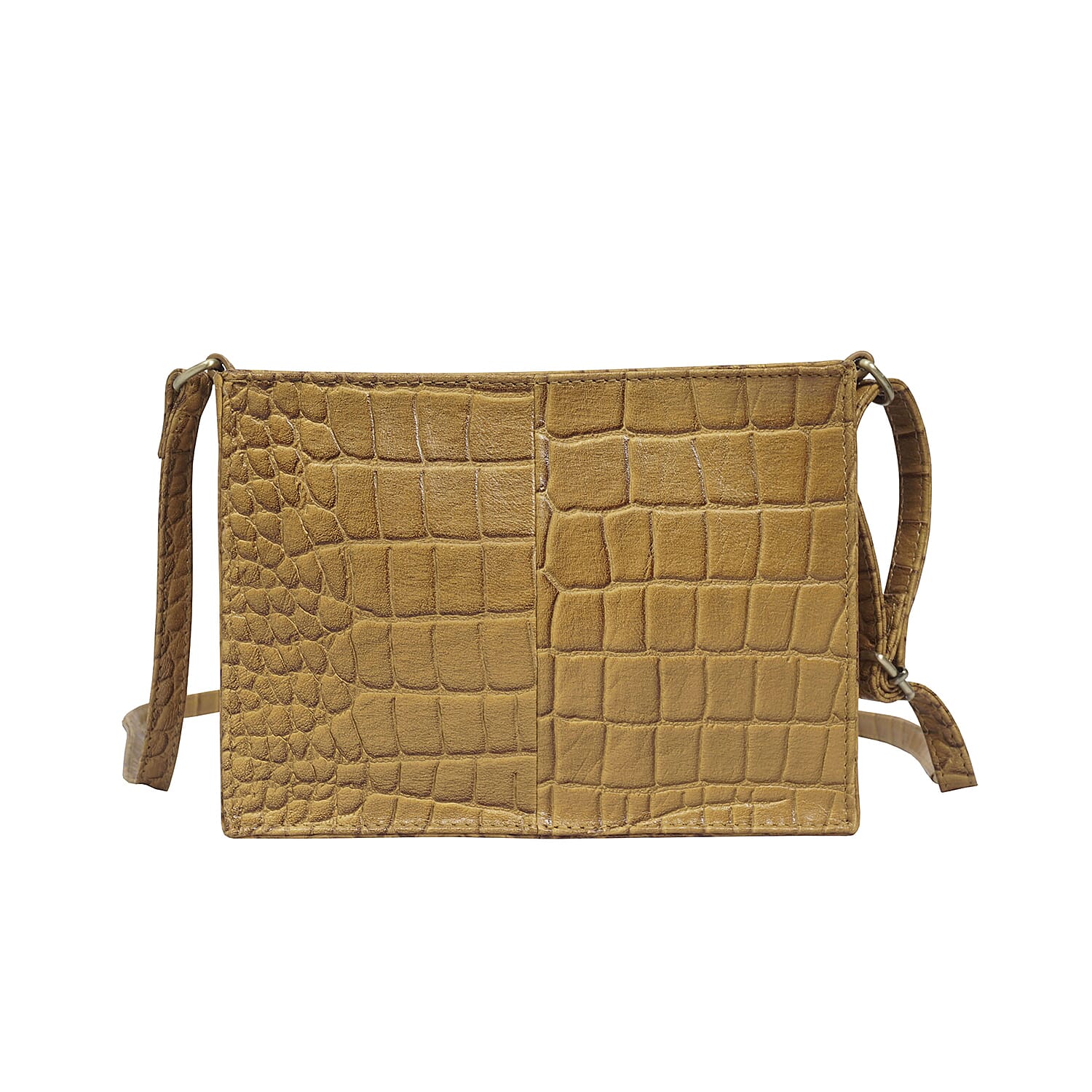 ASSOTS LONDON Susan Rectangle Croc Crossbody Bag with Adjustable Strap (Size 20x15x6cm) - Mustard