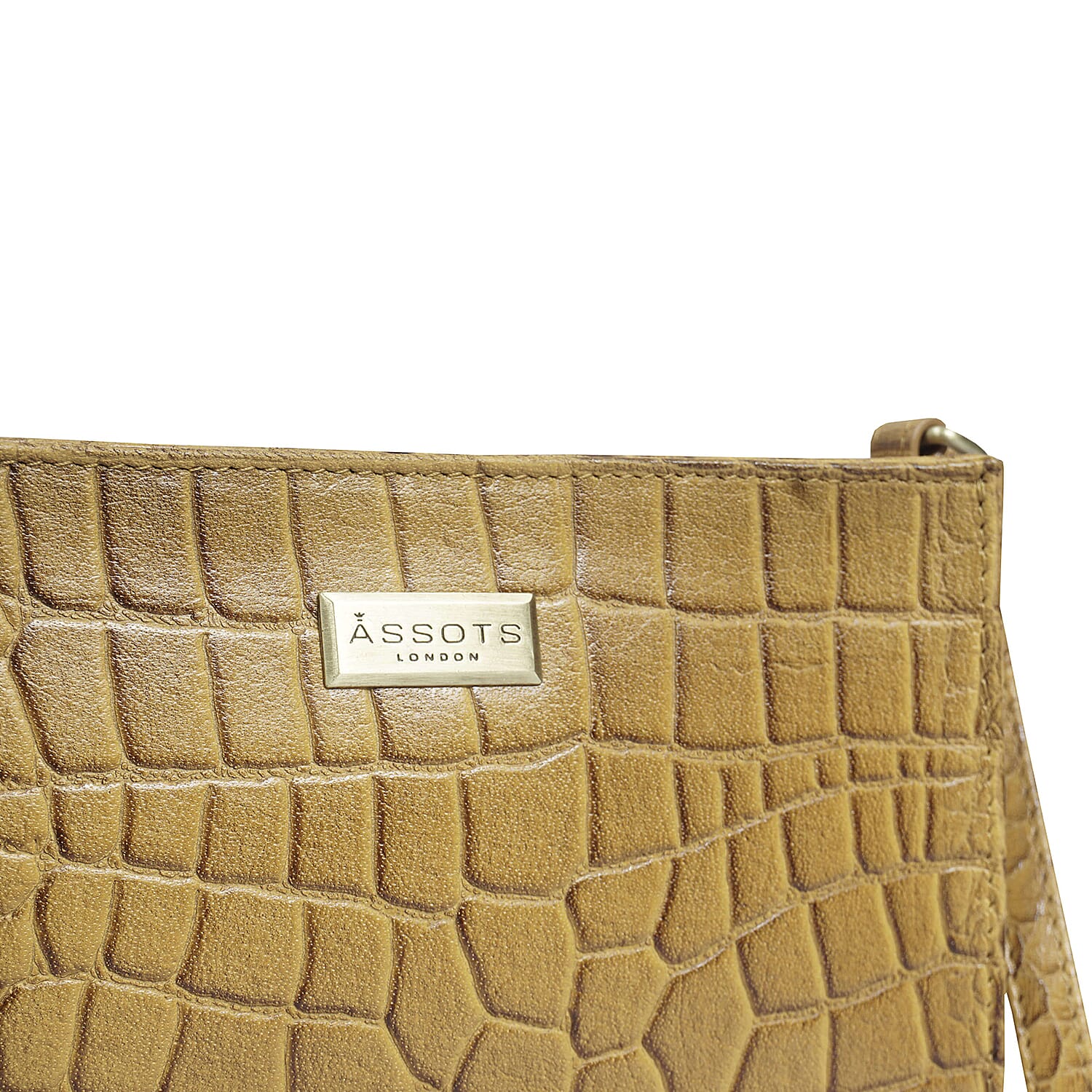 ASSOTS LONDON Susan Rectangle Croc Crossbody Bag with Adjustable Strap (Size 20x15x6cm) - Mustard