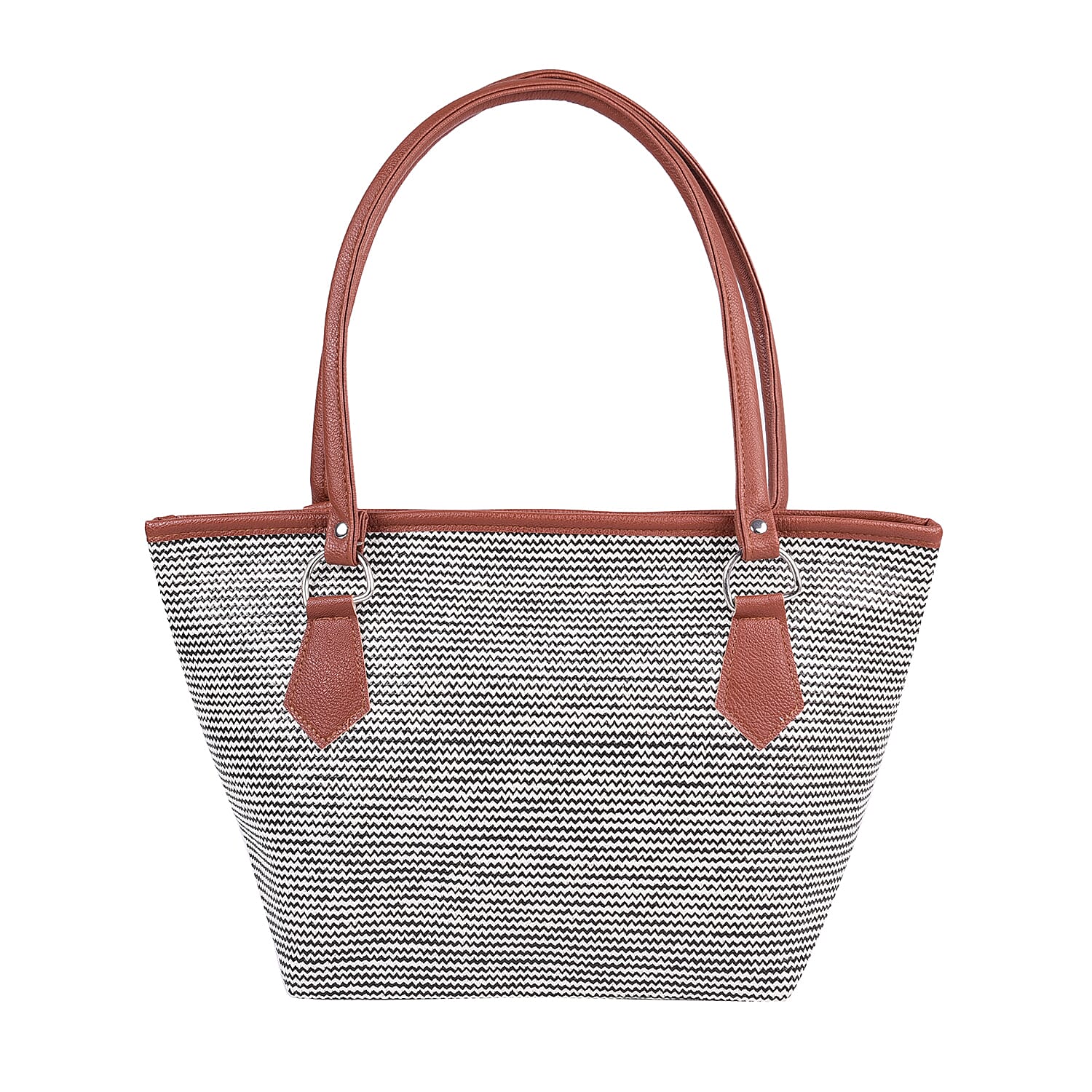 Black and Cream Wave Stripe Pattern Tote Bag (Size 42x16x25cm)