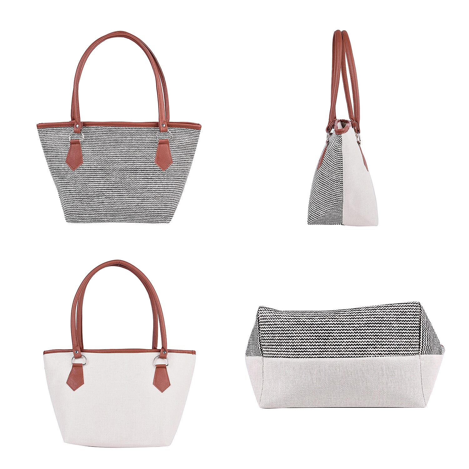 Black and Cream Wave Stripe Pattern Tote Bag (Size 42x16x25cm)