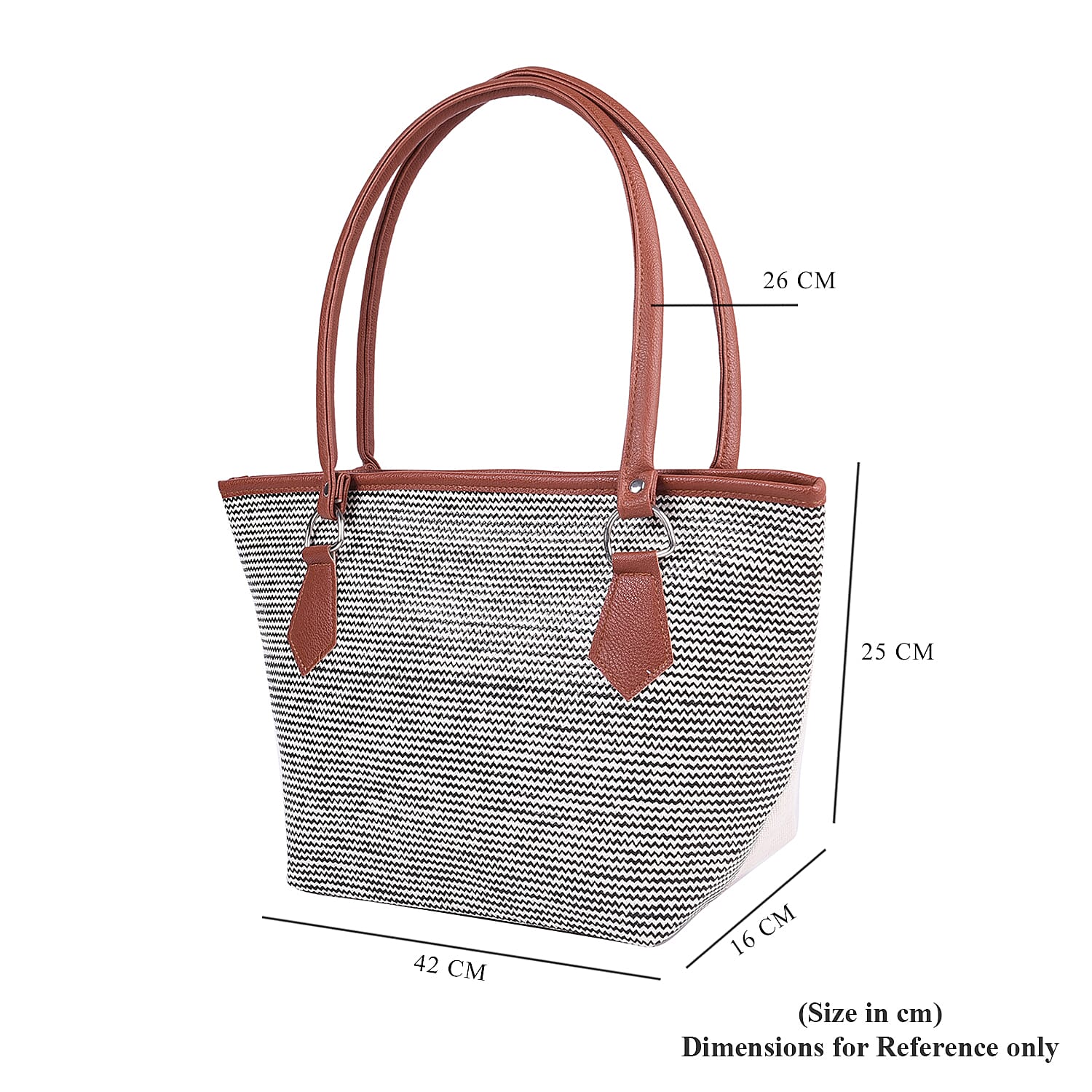 Black and Cream Wave Stripe Pattern Tote Bag (Size 42x16x25cm)