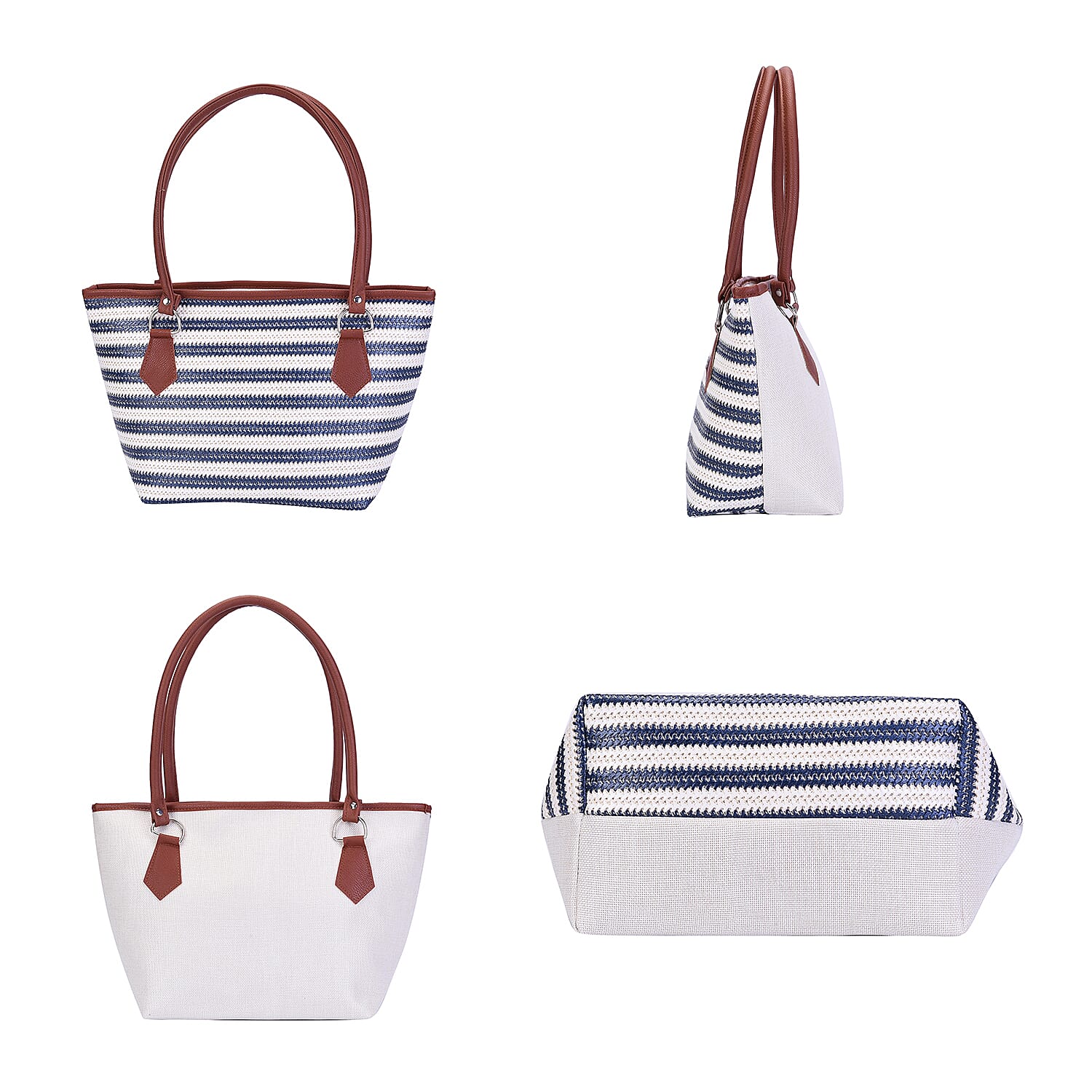 Blue and Cream Vertical Stripe Pattern Tote Bag (Size 42x16x25cm)