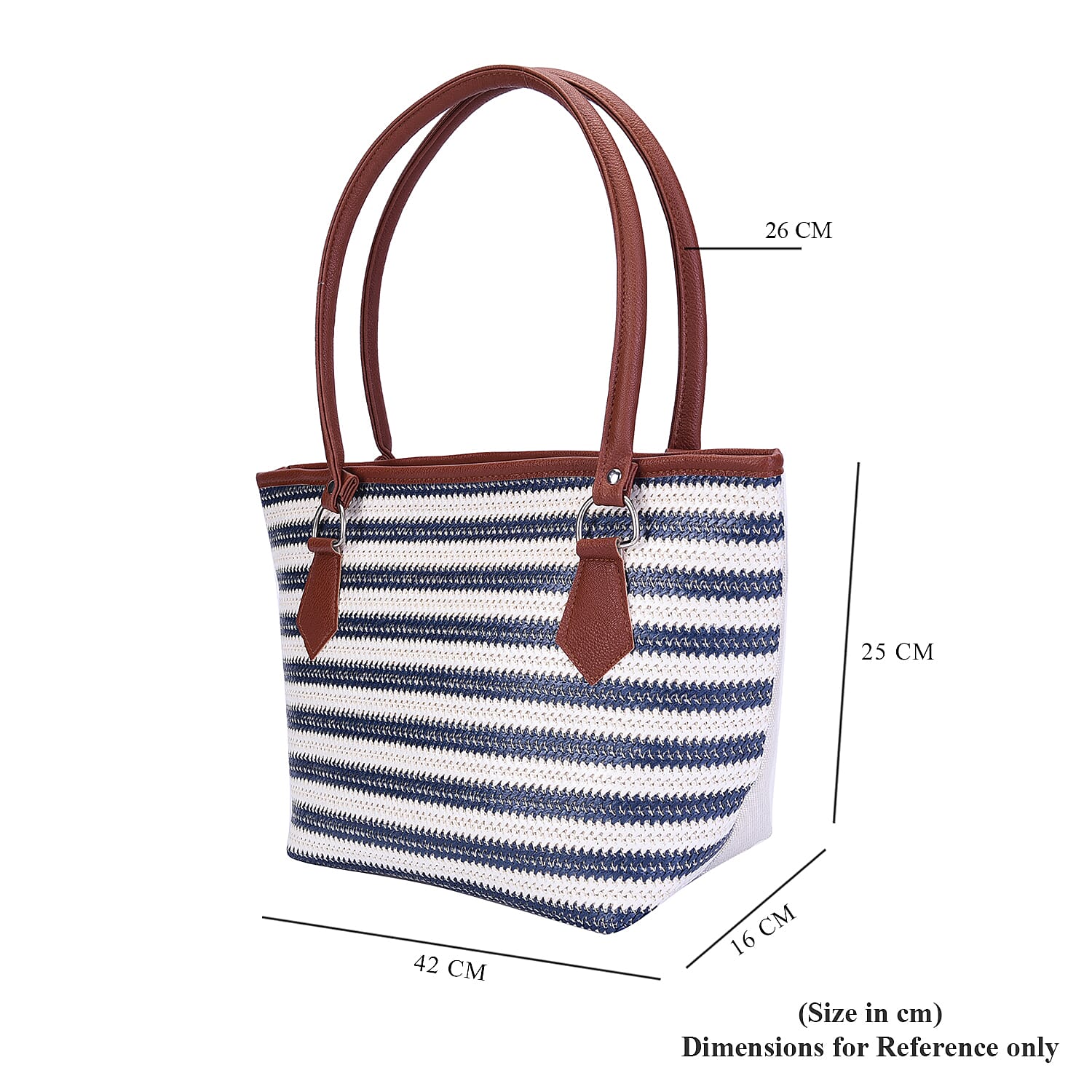 Blue and Cream Vertical Stripe Pattern Tote Bag (Size 42x16x25cm)