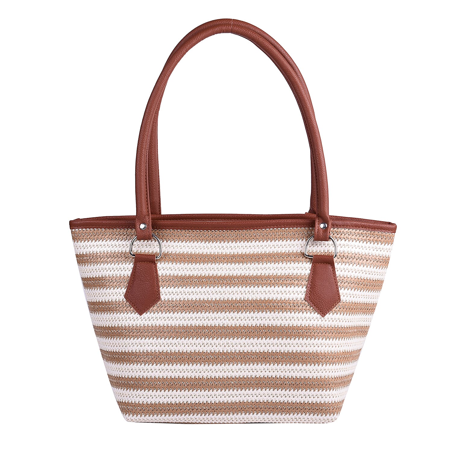Light Brown and Cream Vertical Stripe Pattern Tote Bag (Size 42x16x25cm)