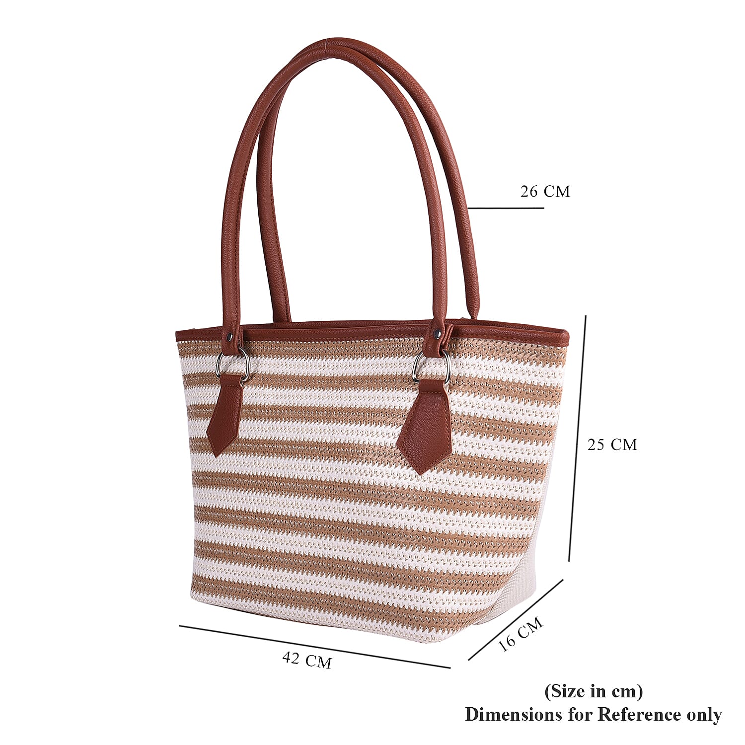 Light Brown and Cream Vertical Stripe Pattern Tote Bag (Size 42x16x25cm)