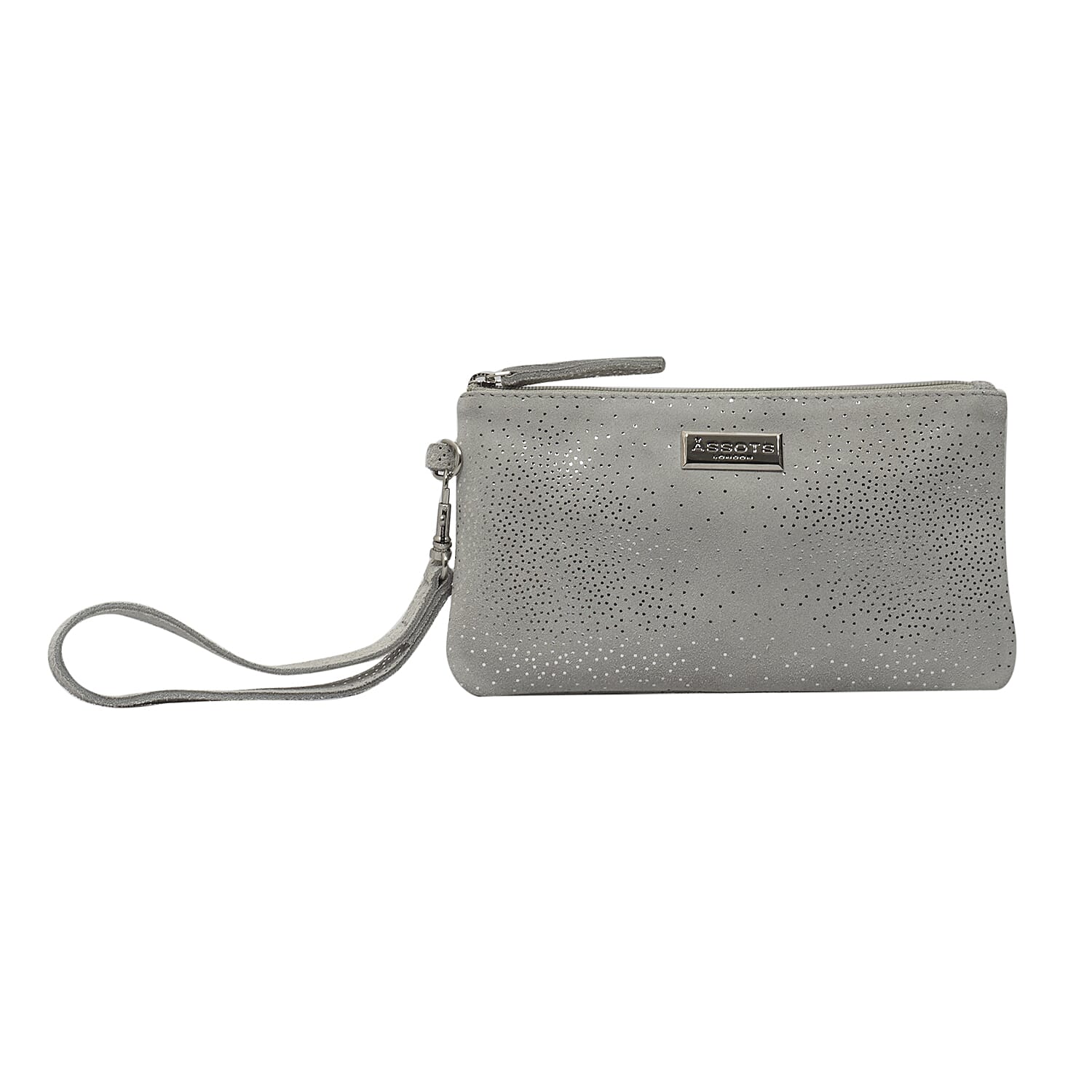 ASSOTS LONDON Karen Suede Sparkle Leather Purse - Grey and Silver
