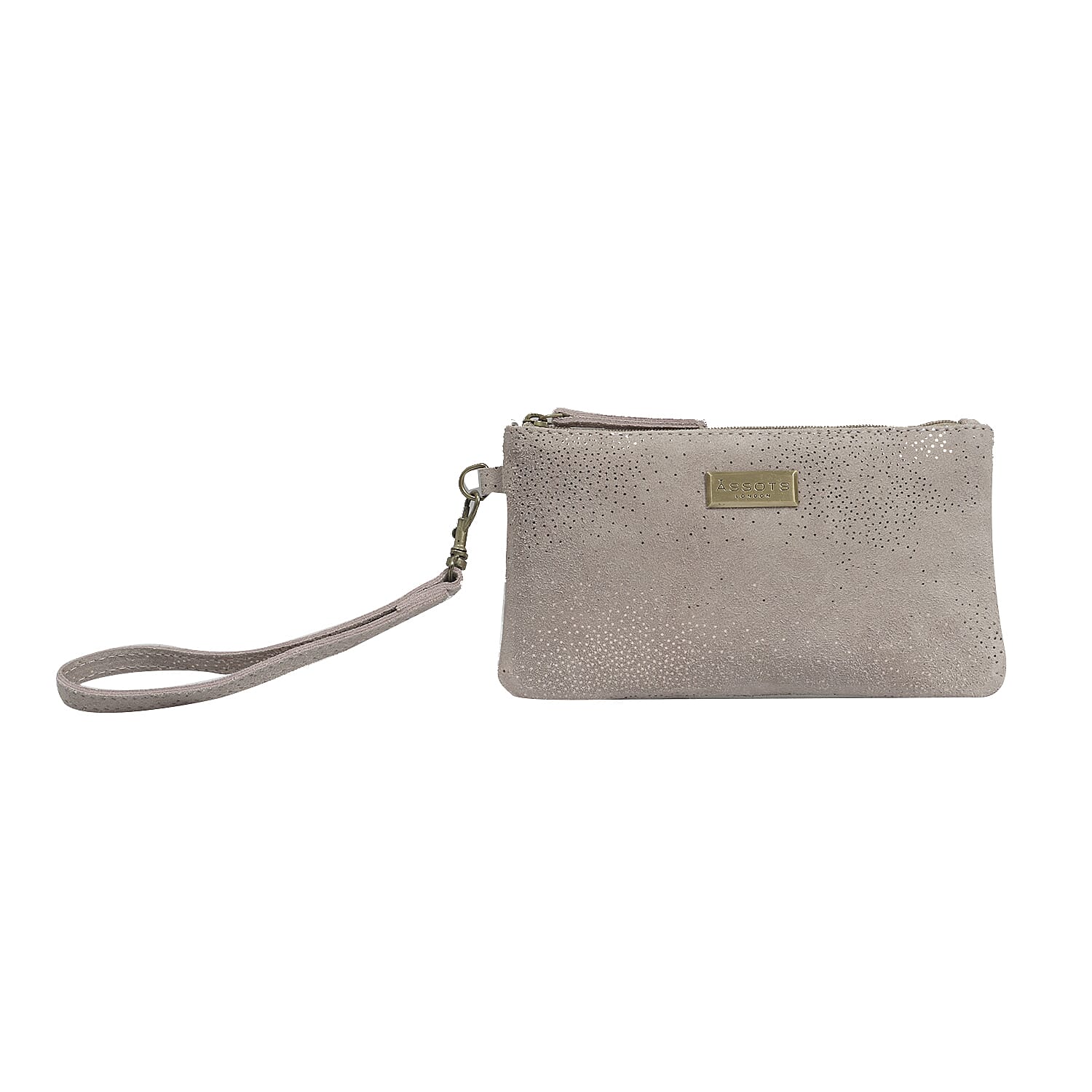 ASSOTS LONDON Karen Suede Sparkle Leather Purse (Size 19x10 cm) - Pink & Rose Gold