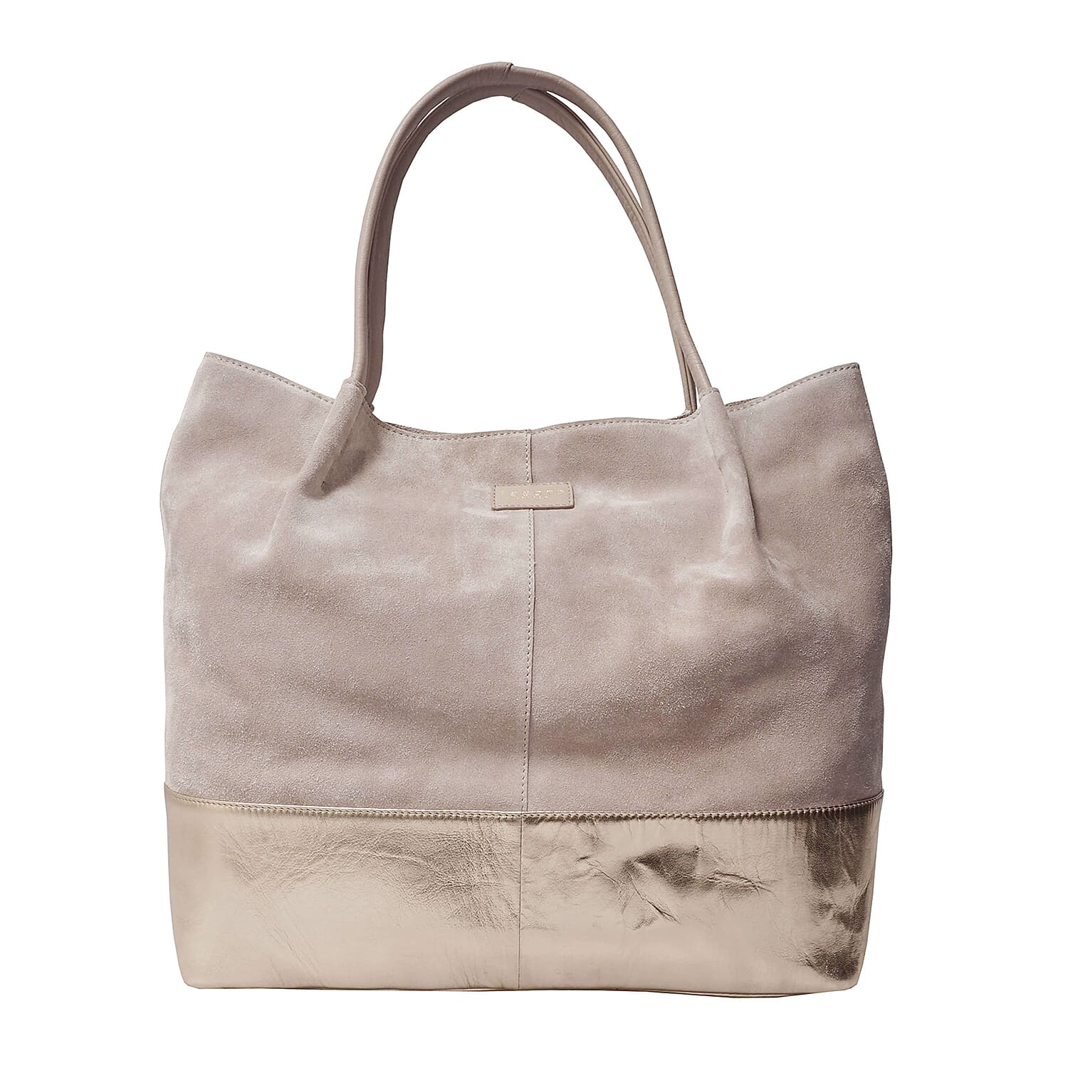 ASSOTS LONDON Donna Genuine Suede Leather Slouchy Metallic Shopper (Size 38x38x13cm) - Pink & Rose Gold
