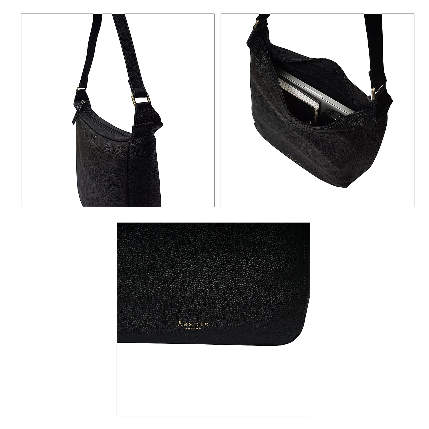 ASSOTS LONDON Bianca Genuine Pebble Grain Leather Slouchy Hobo Bag - Black