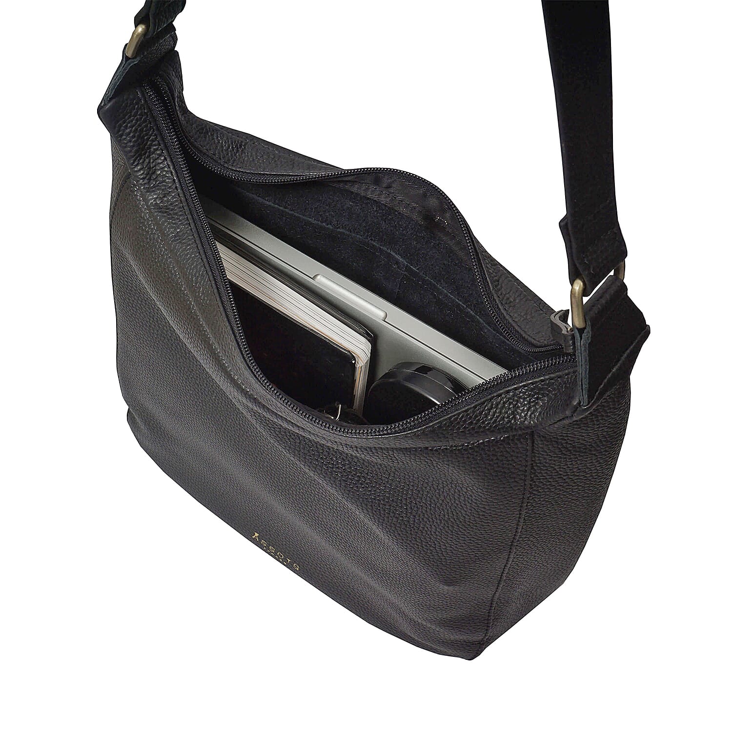 ASSOTS LONDON Bianca Genuine Pebble Grain Leather Slouchy Hobo Bag - Black