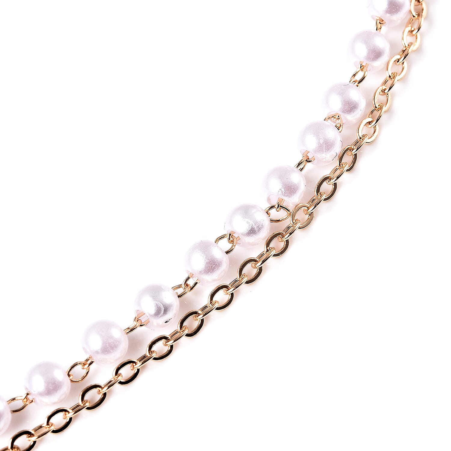 Simulated Pearl Double Layer Necklace (Size 16 with 4 inch Extender) in Gold Tone