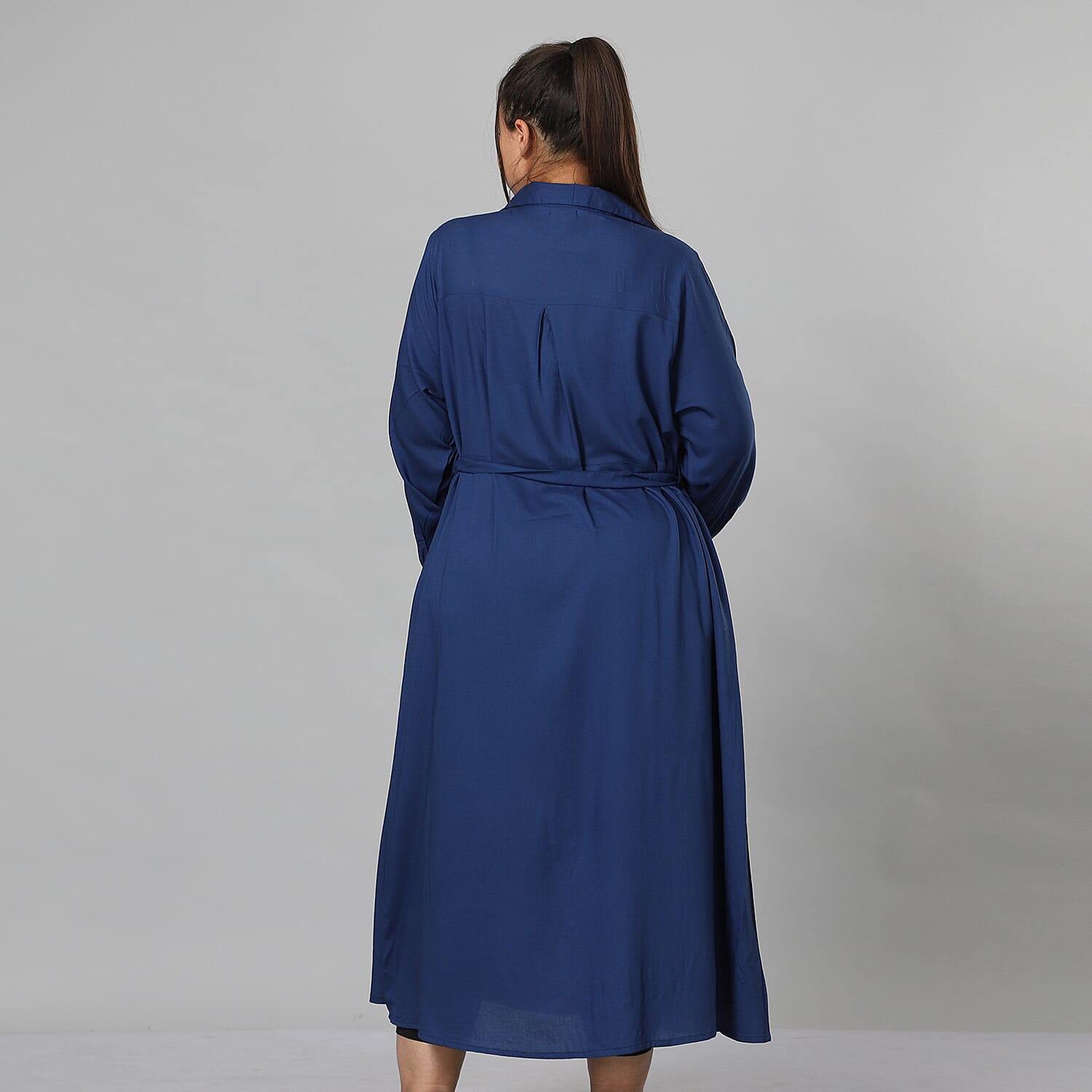 JOVIE 100% Viscose Floral Embroidered Long Dress with Belt in Blue (Length- 125cm, Bust- 116cm) (Size 18-22)