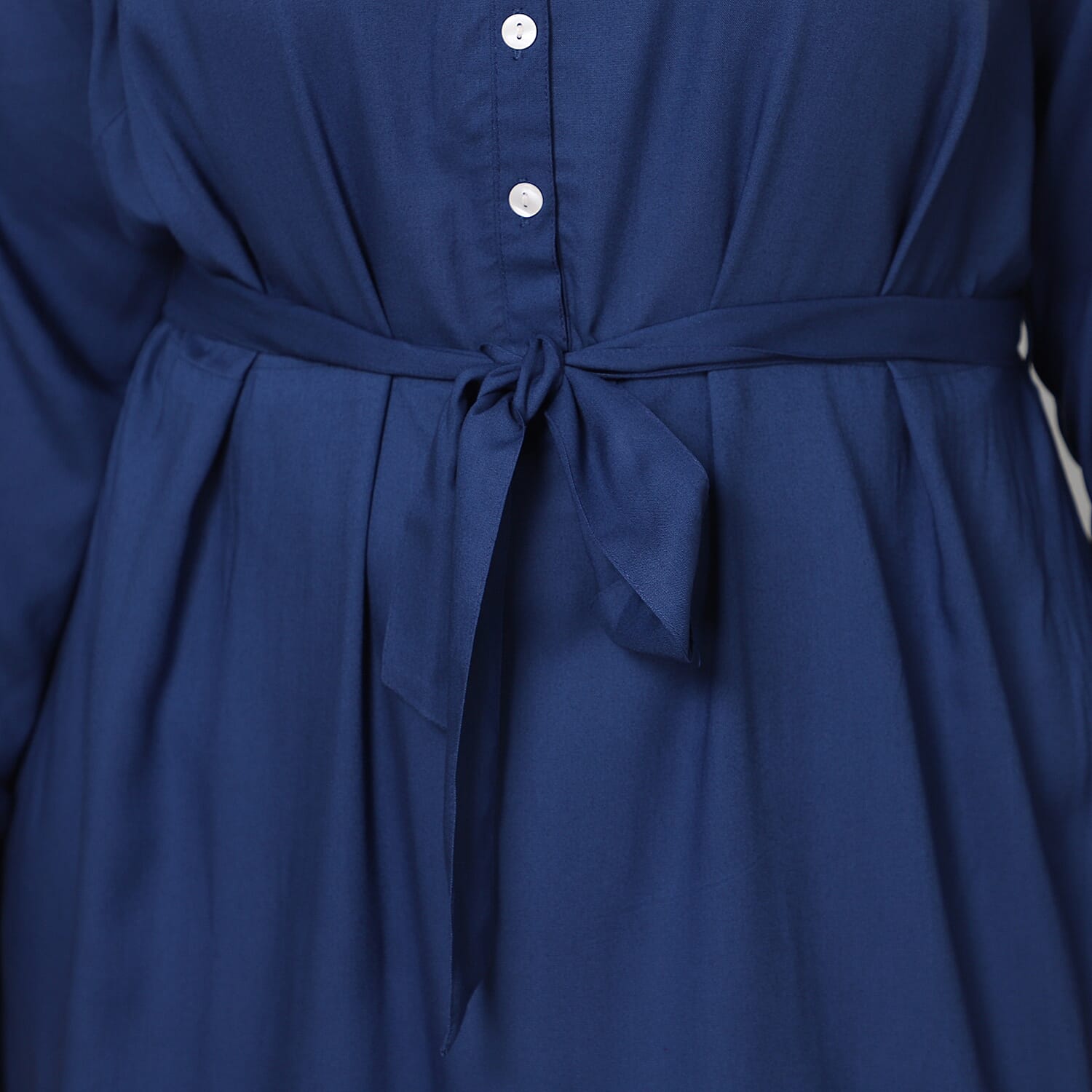 JOVIE 100% Viscose Floral Embroidered Long Dress with Belt in Blue (Length- 125cm, Bust- 116cm) (Size 18-22)