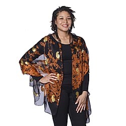 Close Out Deal- LA MAREY 100% Mulberry Silk Brown Scarf with Golden Embroidery (180x110cm)