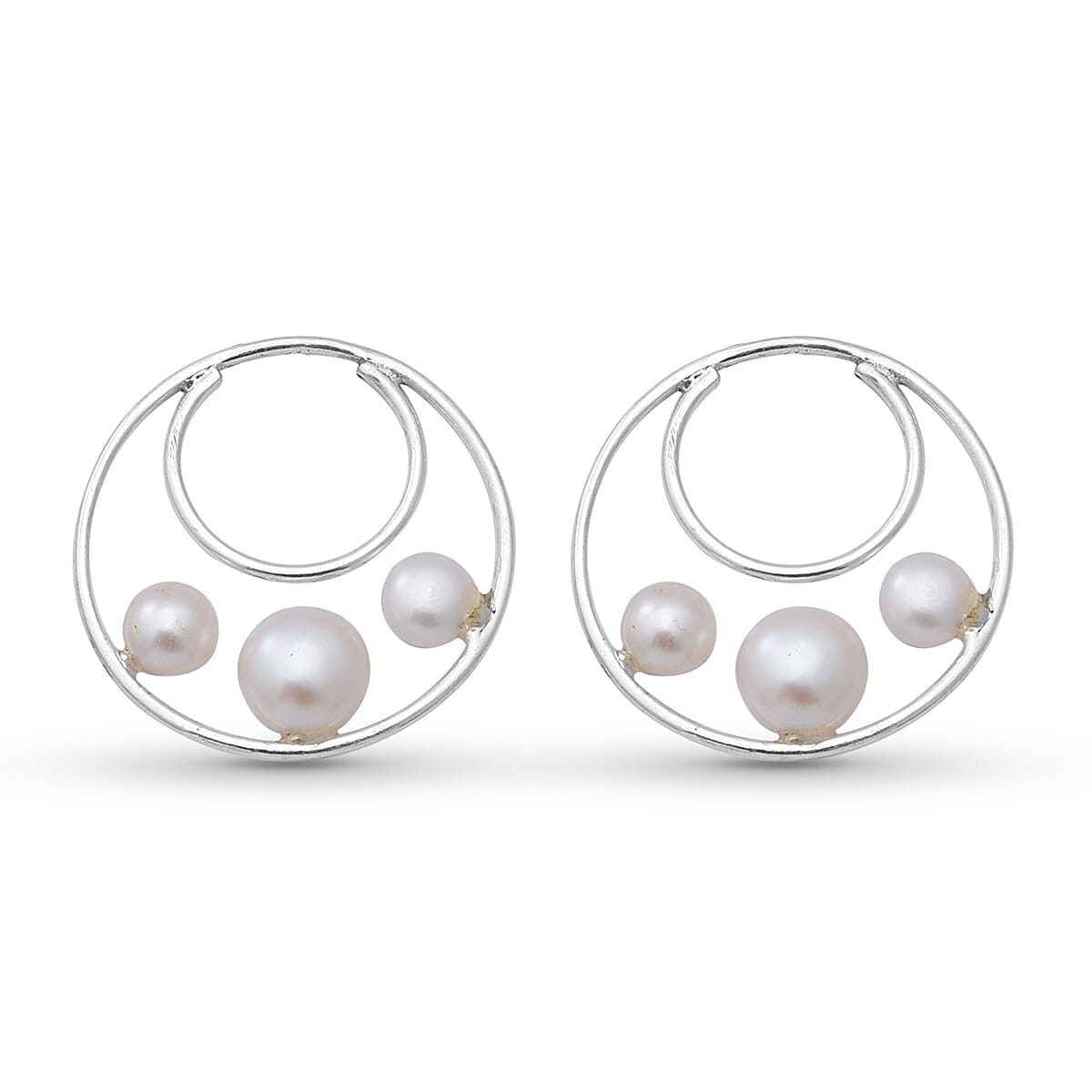 White Freshwater Pearl Stud Earrings (with Push Back) in Sterling Silver
