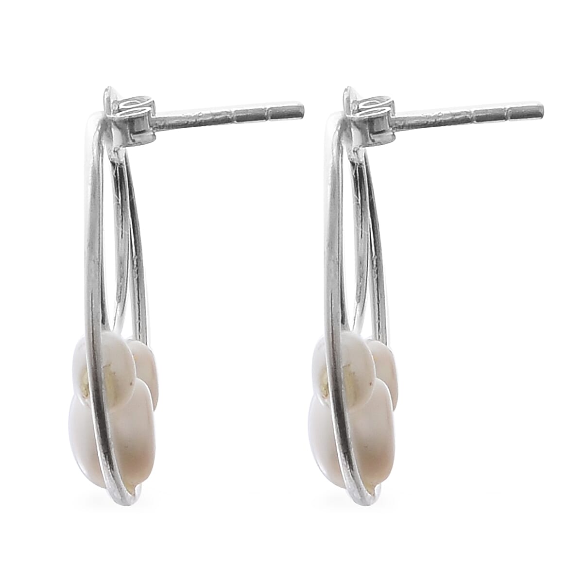 White Freshwater Pearl Stud Earrings (with Push Back) in Sterling Silver