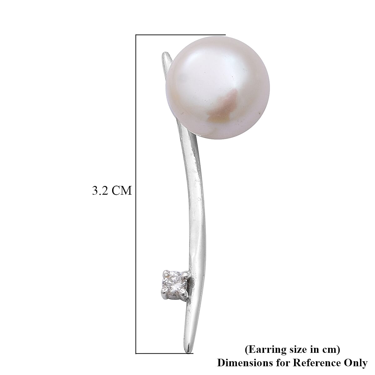 White Freshwater Pearl and Simulated Diamond Earrings (with Push Back) in Sterling Silver